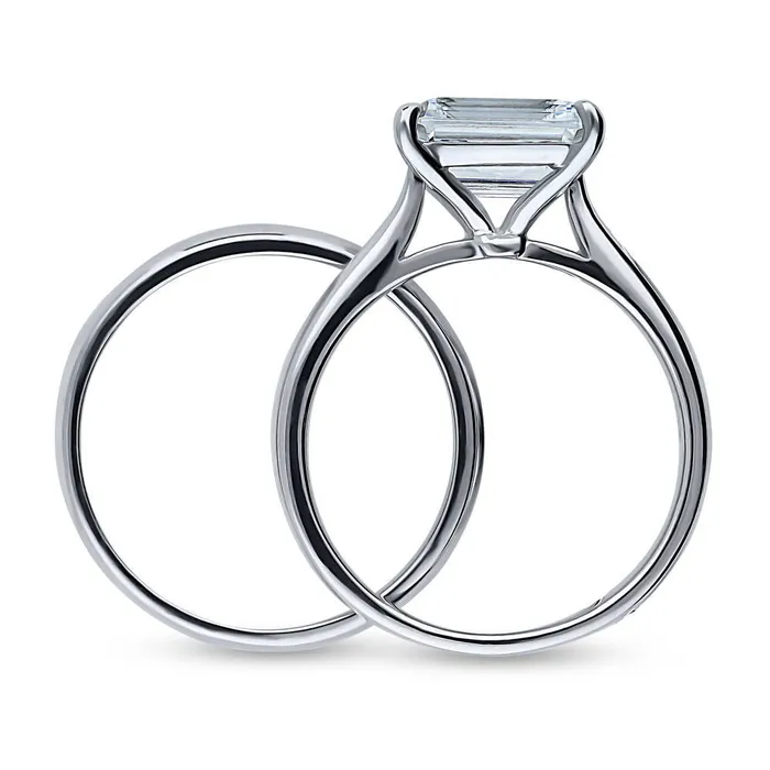 Rings BERRICLE Solitaire EastWest Emerald Cut CZ Ring Set in Sterling Silver