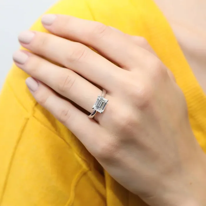 Rings BERRICLE Solitaire EastWest Emerald Cut CZ Ring Set in Sterling Silver