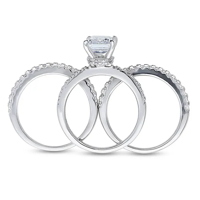 Rings BERRICLE Solitaire Hidden Halo Emerald Cut CZ Ring Set in Sterling Silver