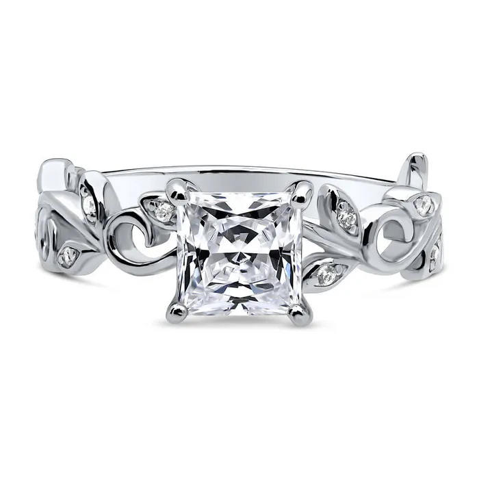 Rings BERRICLE Solitaire Leaf 12ct Princess CZ Ring in Sterling Silver