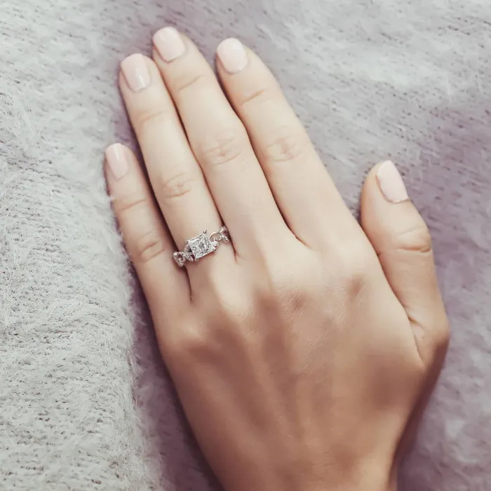 Rings BERRICLE Solitaire Leaf 12ct Princess CZ Ring in Sterling Silver