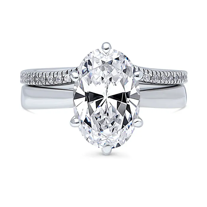 Rings BERRICLE Solitaire Wishbone 3ct Oval CZ Ring Set in Sterling Silver