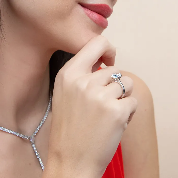 Rings BERRICLE Solitaire Wishbone 3ct Oval CZ Ring Set in Sterling Silver