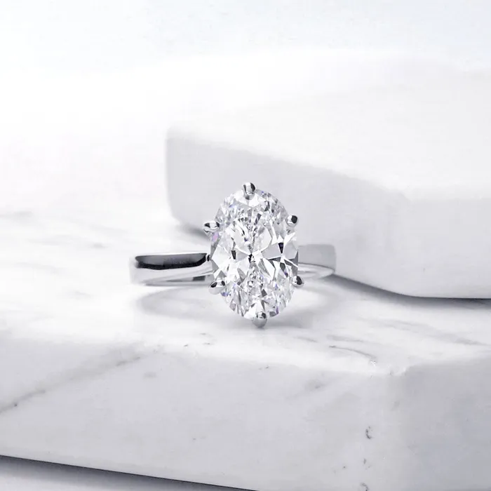 Rings BERRICLE Solitaire Wishbone 3ct Oval CZ Ring Set in Sterling Silver