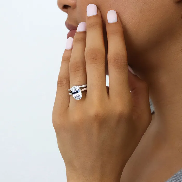 Rings BERRICLE Solitaire Wishbone 3ct Oval CZ Ring Set in Sterling Silver