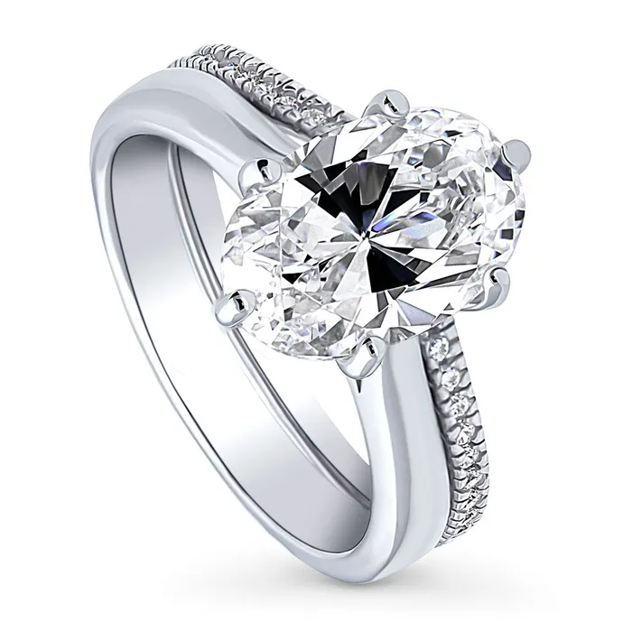 Rings BERRICLE Solitaire Wishbone 3ct Oval CZ Ring Set in Sterling Silver