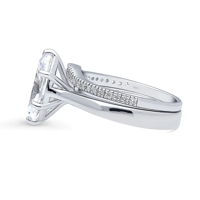 Rings BERRICLE Solitaire Wishbone 3ct Oval CZ Ring Set in Sterling Silver