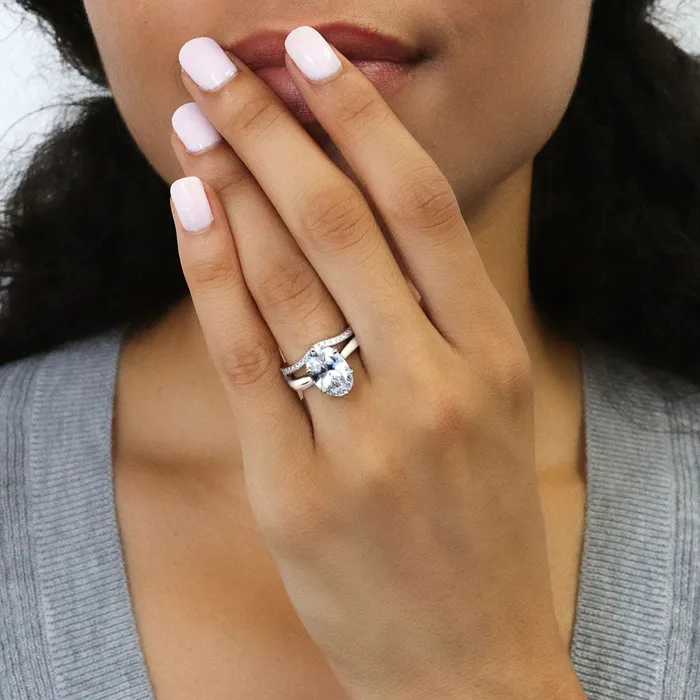 Rings BERRICLE Solitaire Wishbone 3ct Oval CZ Ring Set in Sterling Silver