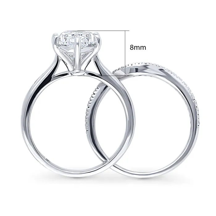 Rings BERRICLE Solitaire Wishbone 3ct Oval CZ Ring Set in Sterling Silver