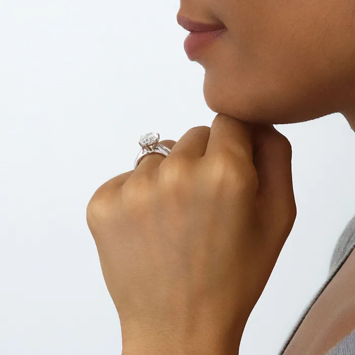 Rings BERRICLE Solitaire Wishbone 3ct Oval CZ Ring Set in Sterling Silver