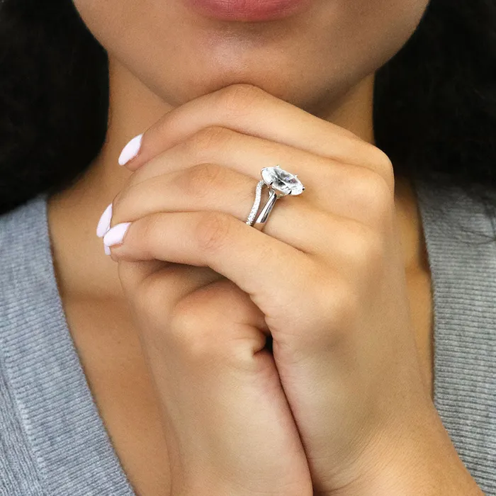 Rings BERRICLE Solitaire Wishbone 3ct Oval CZ Ring Set in Sterling Silver