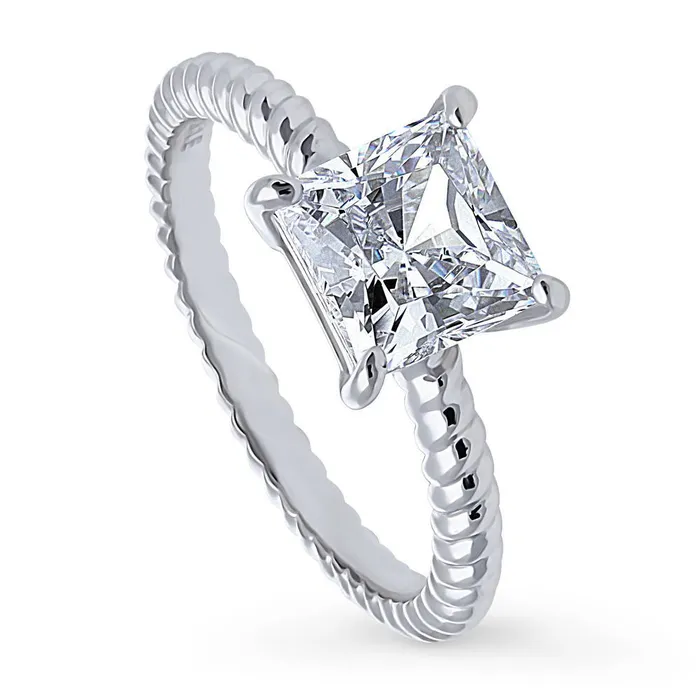 Rings BERRICLE Woven Solitaire 2ct CZ Ring in Sterling Silver
