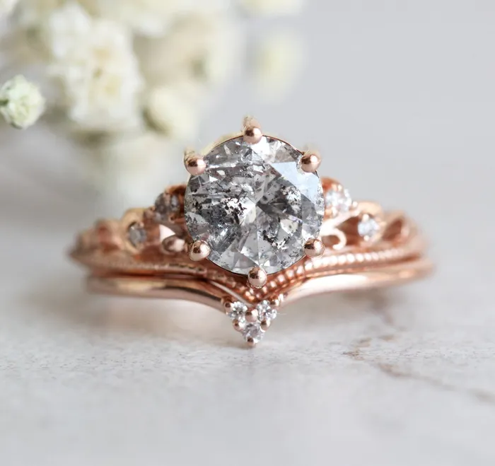 Rings Capucinne Bella Round Salt Pepper Diamond Ring