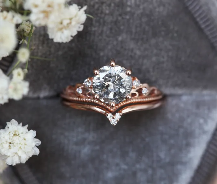 Rings Capucinne Bella Round Salt Pepper Diamond Ring