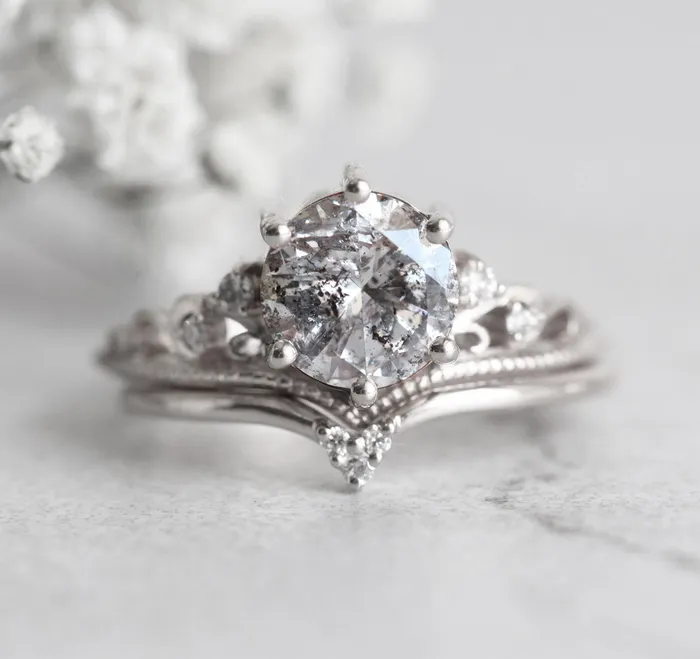 Rings Capucinne Bella Round Salt Pepper Diamond Ring
