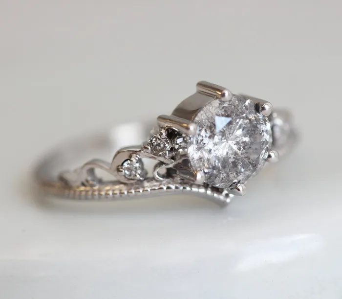 Rings Capucinne Bella Round Salt Pepper Diamond Ring