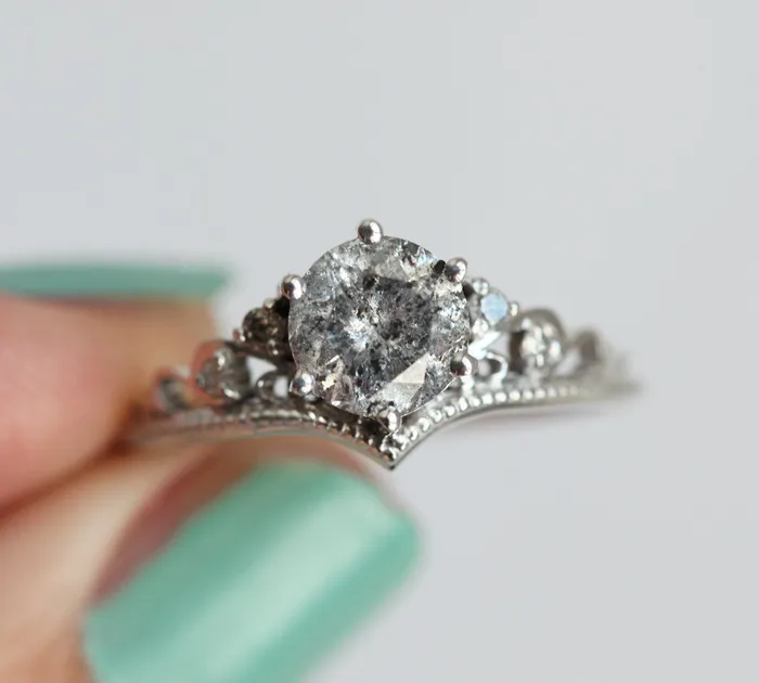 Rings Capucinne Bella Round Salt Pepper Diamond Ring