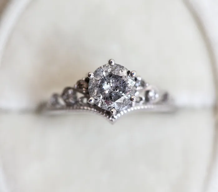 Rings Capucinne Bella Round Salt Pepper Diamond Ring