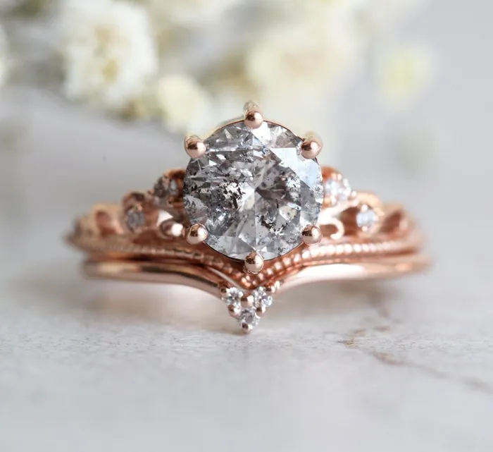 Rings Capucinne Bella Round Salt Pepper Diamond Ring