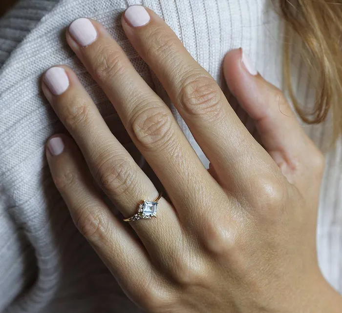 Rings Capucinne Luca Square Aquamarine Diamond Cluster Ring