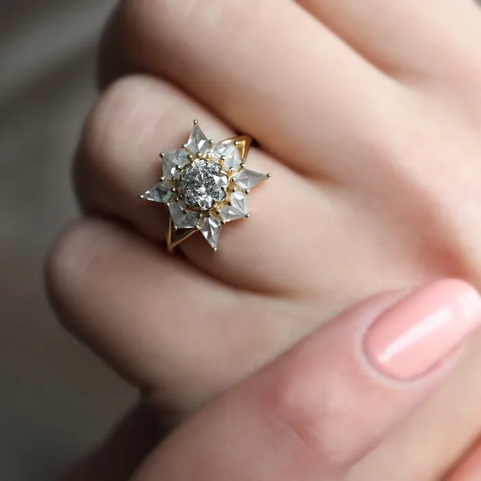 Rings Capucinne Ottilie Round Salt and Pepper Diamond Ring