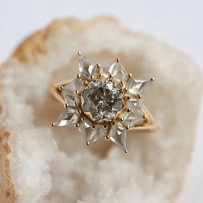 Rings Capucinne Ottilie Round Salt and Pepper Diamond Ring