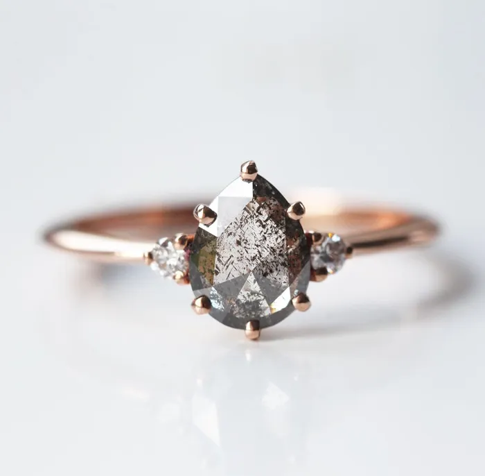 Rings Capucinne Samantha Pear Salt Pepper Diamond Ring
