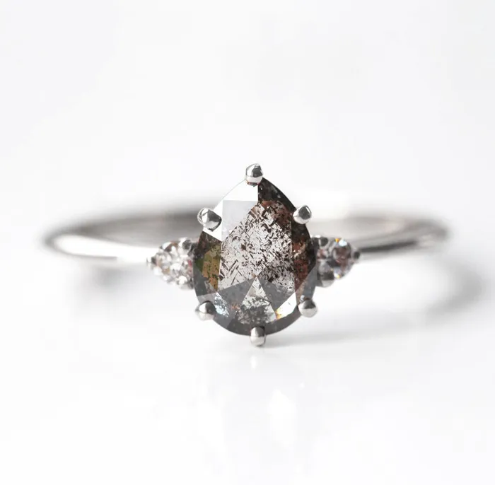Rings Capucinne Samantha Pear Salt Pepper Diamond Ring