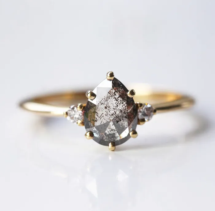 Rings Capucinne Samantha Pear Salt Pepper Diamond Ring