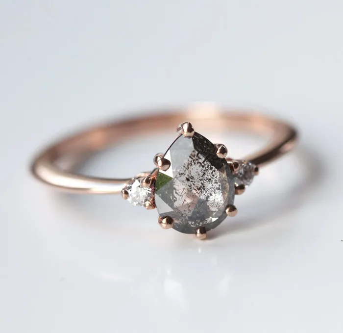 Rings Capucinne Samantha Pear Salt Pepper Diamond Ring