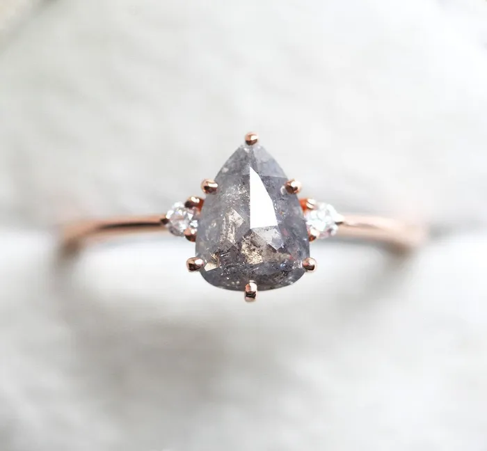 Rings Capucinne Samantha Pear Salt Pepper Diamond Ring