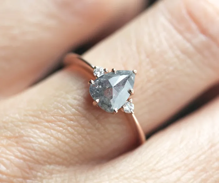 Rings Capucinne Samantha Pear Salt Pepper Diamond Ring