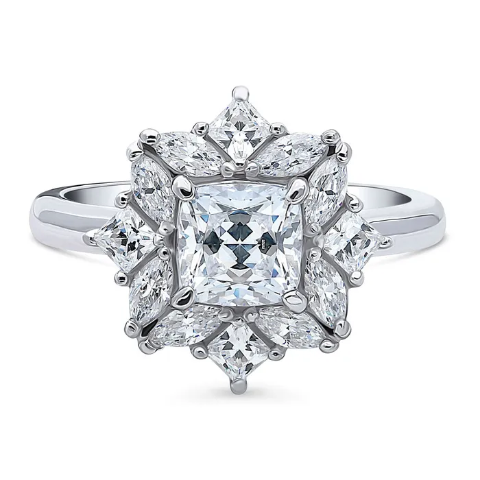 Rings Halo Art Deco Cushion CZ Ring in Sterling Silver BERRICLE