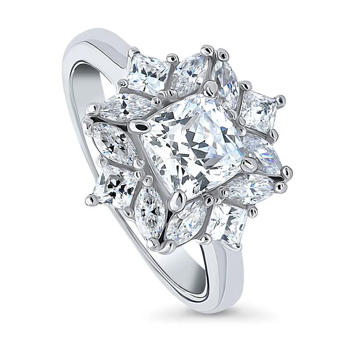 Rings Halo Art Deco Cushion CZ Ring in Sterling Silver BERRICLE