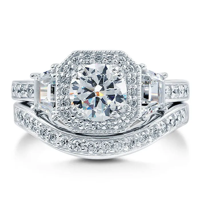 Rings Halo Art Deco CZ Ring Set in Sterling Silver BERRICLE