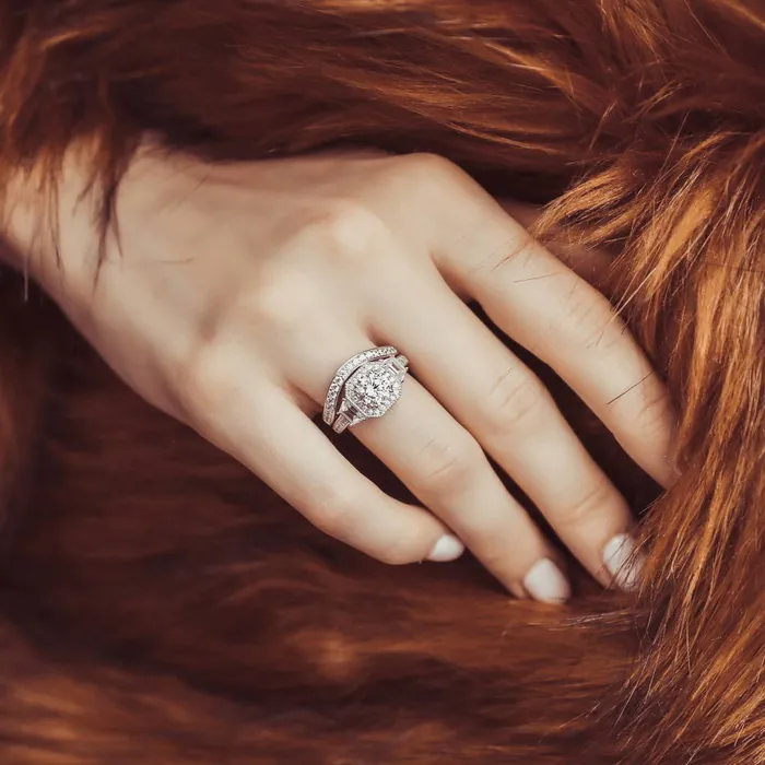 Rings Halo Art Deco CZ Ring Set in Sterling Silver BERRICLE