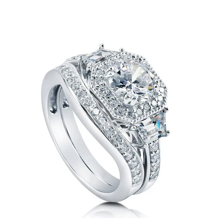 Rings Halo Art Deco CZ Ring Set in Sterling Silver BERRICLE