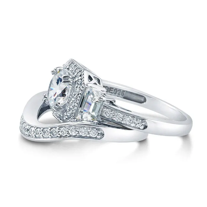 Rings Halo Art Deco CZ Ring Set in Sterling Silver BERRICLE