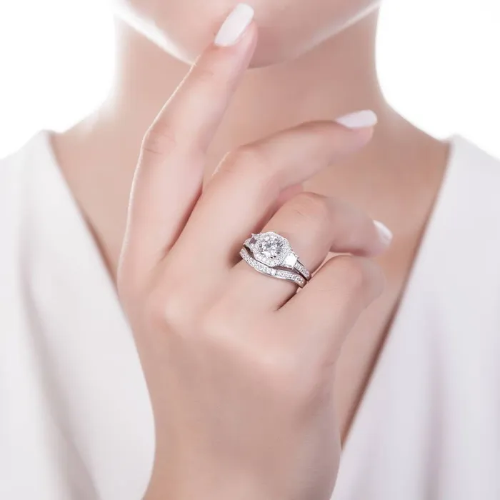 Rings Halo Art Deco CZ Ring Set in Sterling Silver BERRICLE