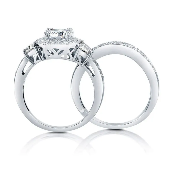 Rings Halo Art Deco CZ Ring Set in Sterling Silver BERRICLE