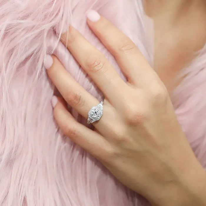 Rings Halo Art Deco CZ Ring Set in Sterling Silver BERRICLE