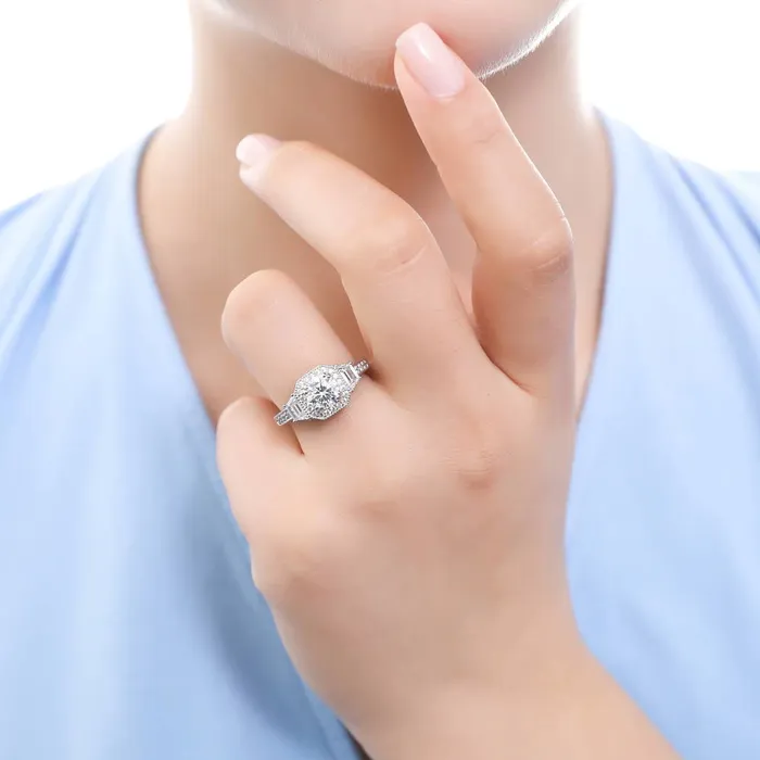 Rings Halo Art Deco CZ Ring Set in Sterling Silver BERRICLE