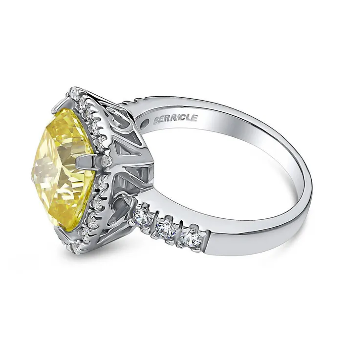 Rings Halo Canary Yellow Cushion CZ Ring in Sterling Silver BERRICLE