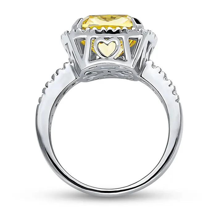 Rings Halo Canary Yellow Cushion CZ Ring in Sterling Silver BERRICLE