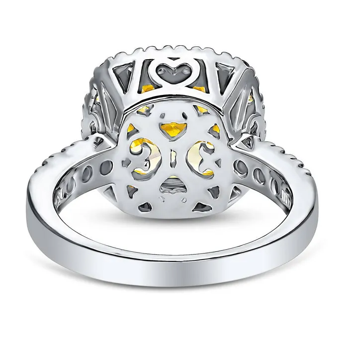 Rings Halo Canary Yellow Cushion CZ Ring in Sterling Silver BERRICLE