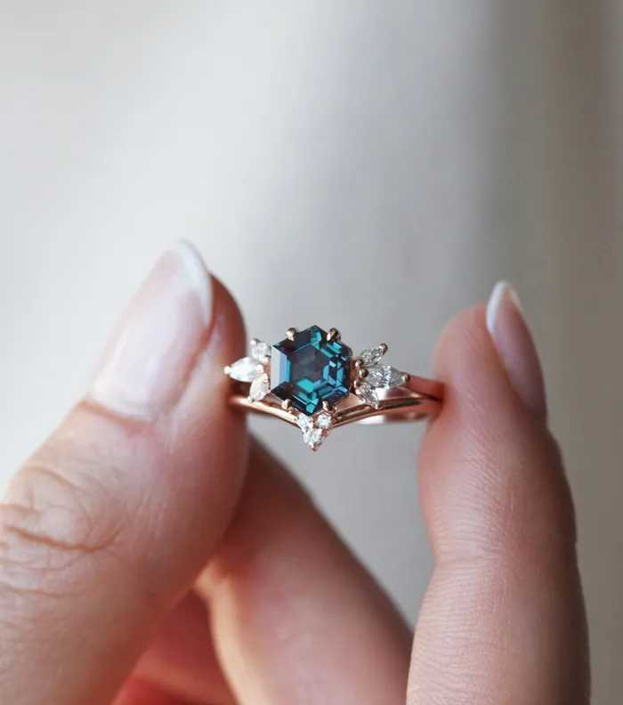 Rings Hexagon Alexandrite Engagement Ring Set Capucinne