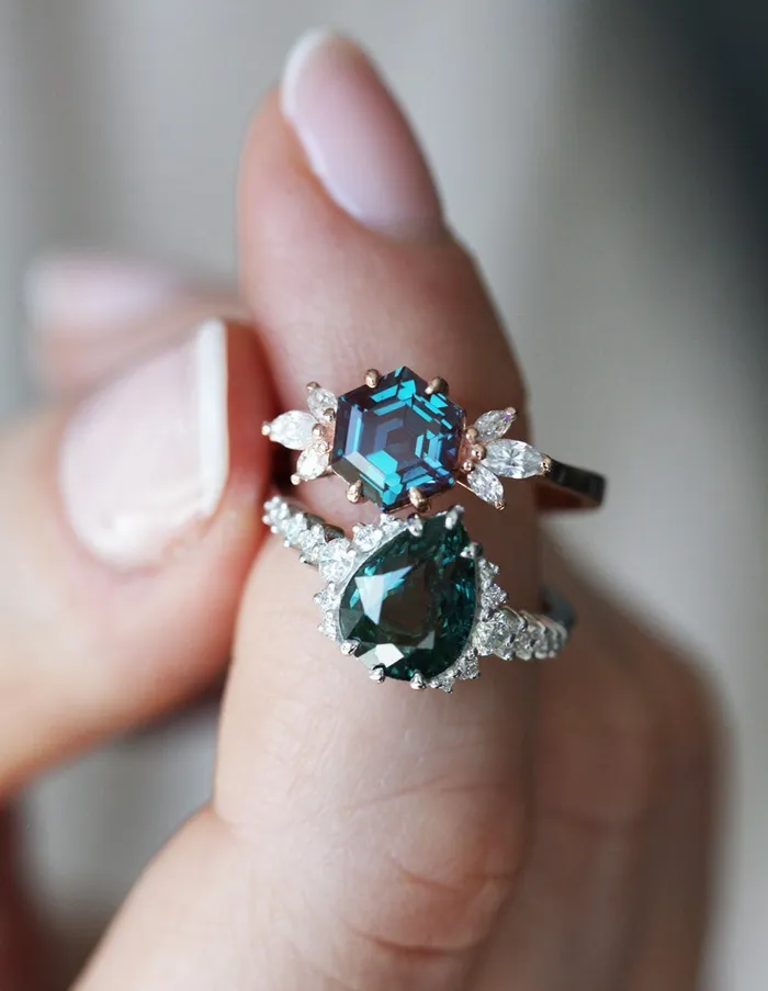 Rings Hexagon Alexandrite Engagement Ring Set Capucinne
