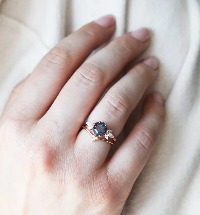Rings Hexagon Alexandrite Engagement Ring Set Capucinne