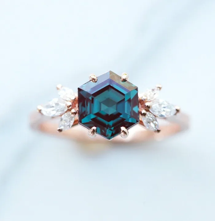 Rings Hexagon Alexandrite Engagement Ring Set Capucinne