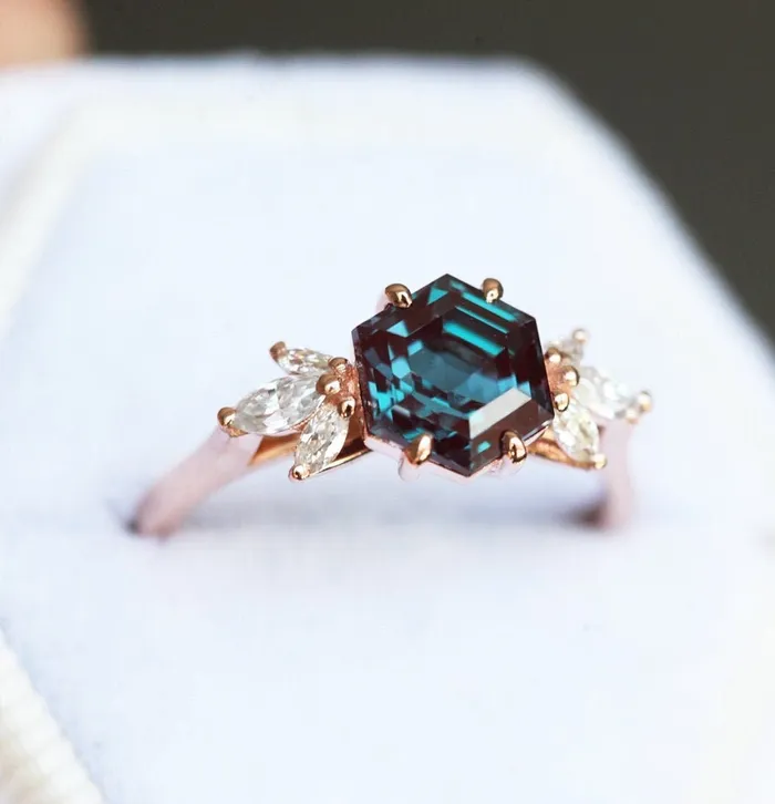 Rings Hexagon Alexandrite Engagement Ring Set Capucinne